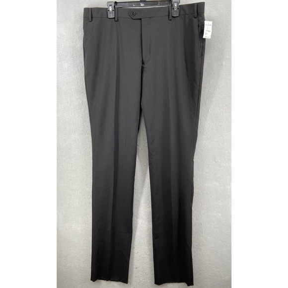 Savile Row Pants Mens Sz 40W Black Strand‎ Straight Leg *Un-hemmed* Pockets - Picture 1 of 9